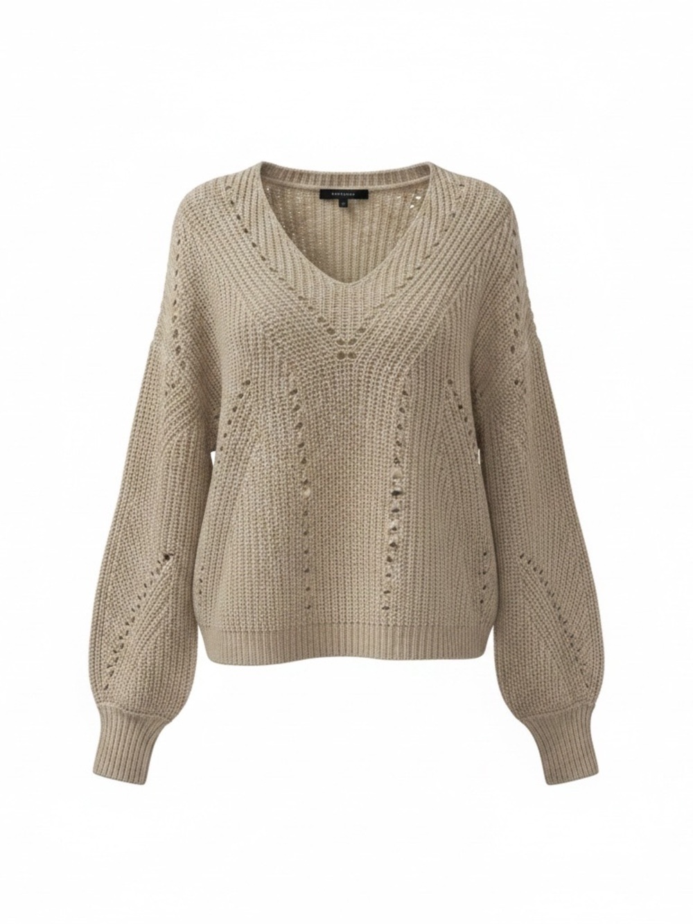 Moon & Madison Cream Open-Knit V-Neck Sweater Size Medium